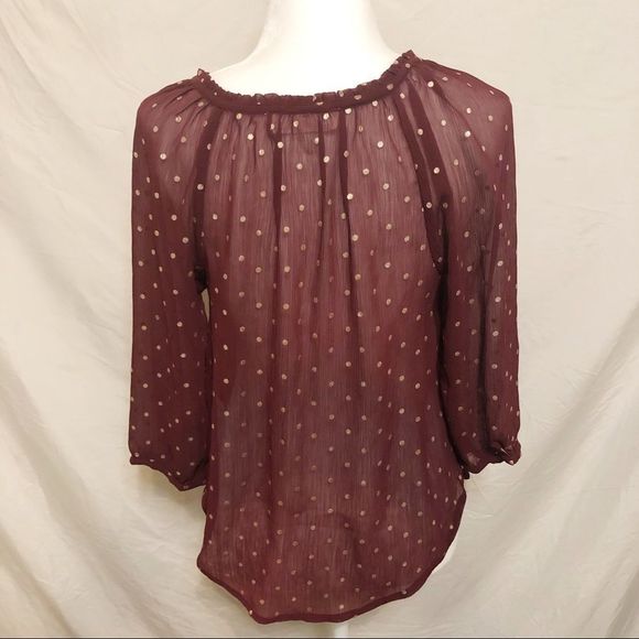 Abercrombie & Fitch Sheer Burgundy Blouse - Picture 2 of 4
